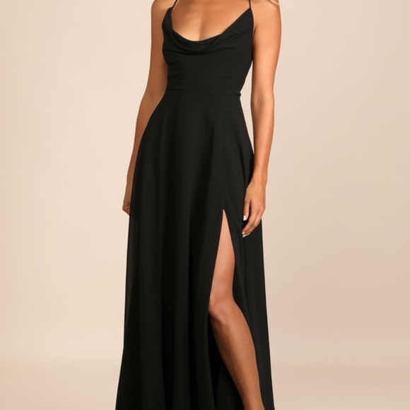 Lulus Dresses & Skirts - Lulus Romantically Speaking Black Cowl Lace-up Maxi Dress - Size XS